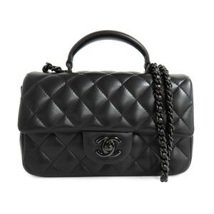Chanel Top Handle Mini Flap Bag As2431 Matelasse So-black Lambskin